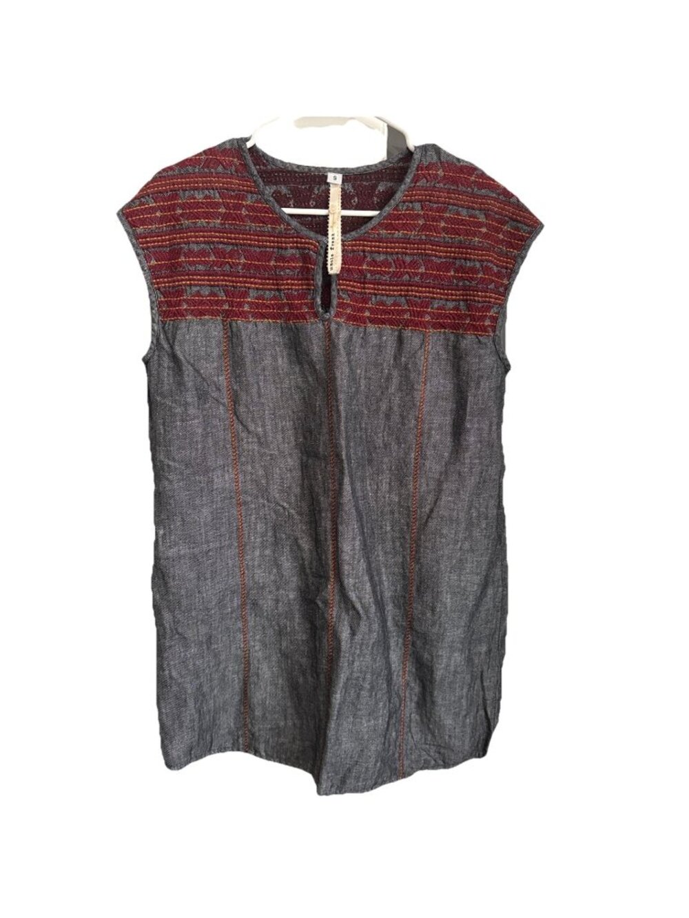 Uncle Frank Dress Womens small Denim Blue Tunic Earthtones Aztec